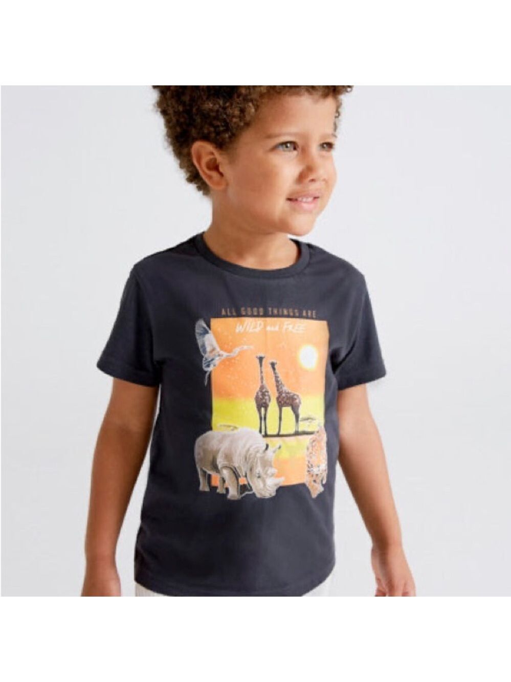 Size 7 Boys Mayoral Charcoal Safari Adventure Tee